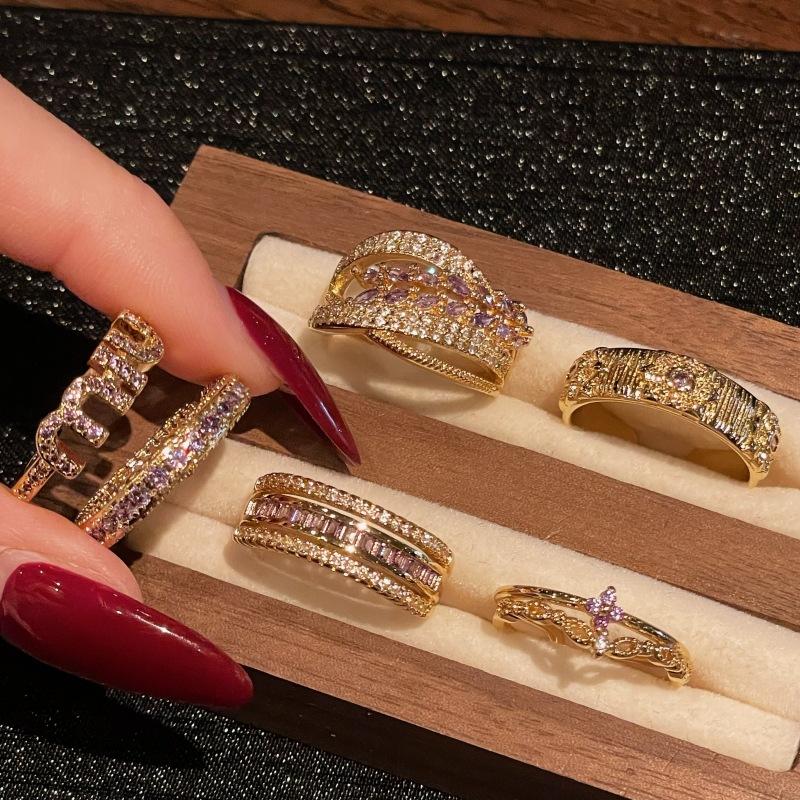 Nine Purple Fire Niche Design, Purple Zir*****Pen Ring With Diamonds, Personalized Light Luxury, Advanced Elegant Temperament Configuration