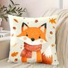 Cute Fox and Autumn Leaf Pattern Pillowcase  Machine Washable Polyester Material Suitable for Living Room and Bedroom