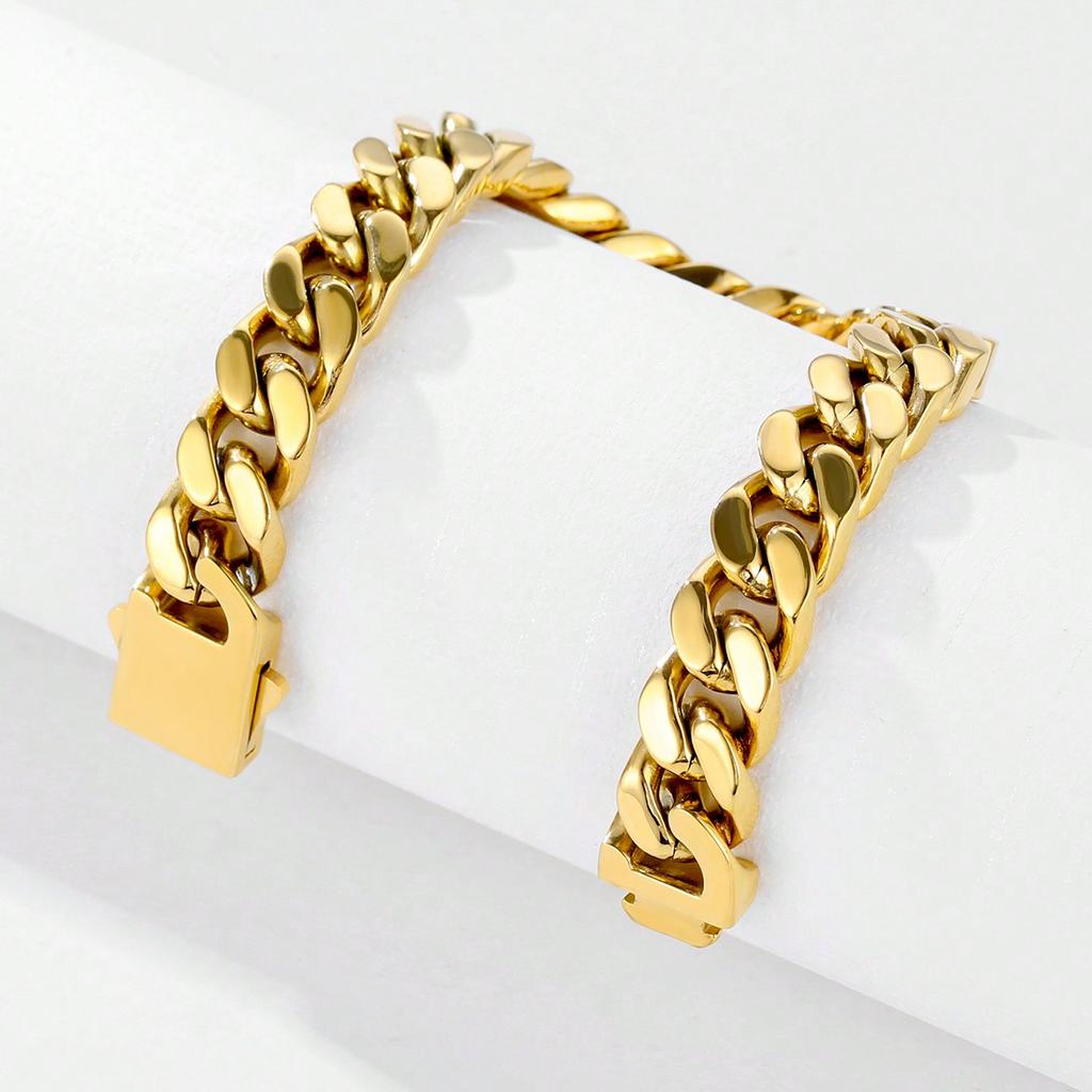 Thick Durable Stylish Stainless Steel Hip-hop Miami Cuban Chain Bracelet PVD18k Gold Men Women Waterproof Cuban Chain