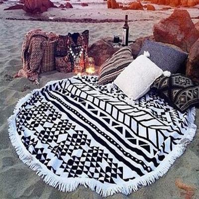 Circular Mandala Tapestry Indian Wall Hanging Beach Towel Yoga Mat Sun Protection Shawl Sarong Tassel Cotton Beach Towel