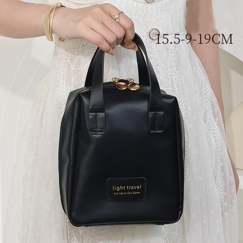 Bolsa de Maquillaje Portátil de Gran Capacidad para Niña con Asa Neceser para Mujer Estuche Organizador de Maquillaje Bolso de Mano Impermeable de Cuero PU