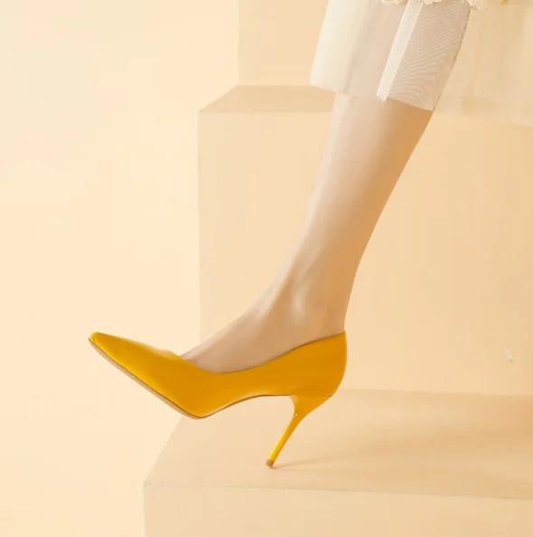 Fashion 2024Women Office Pumps Stilettos High Heels Shoes Large Size 42 Shiny Heels Patent Leather Pointy Toe Ladies Work Shoes 8cm NEW