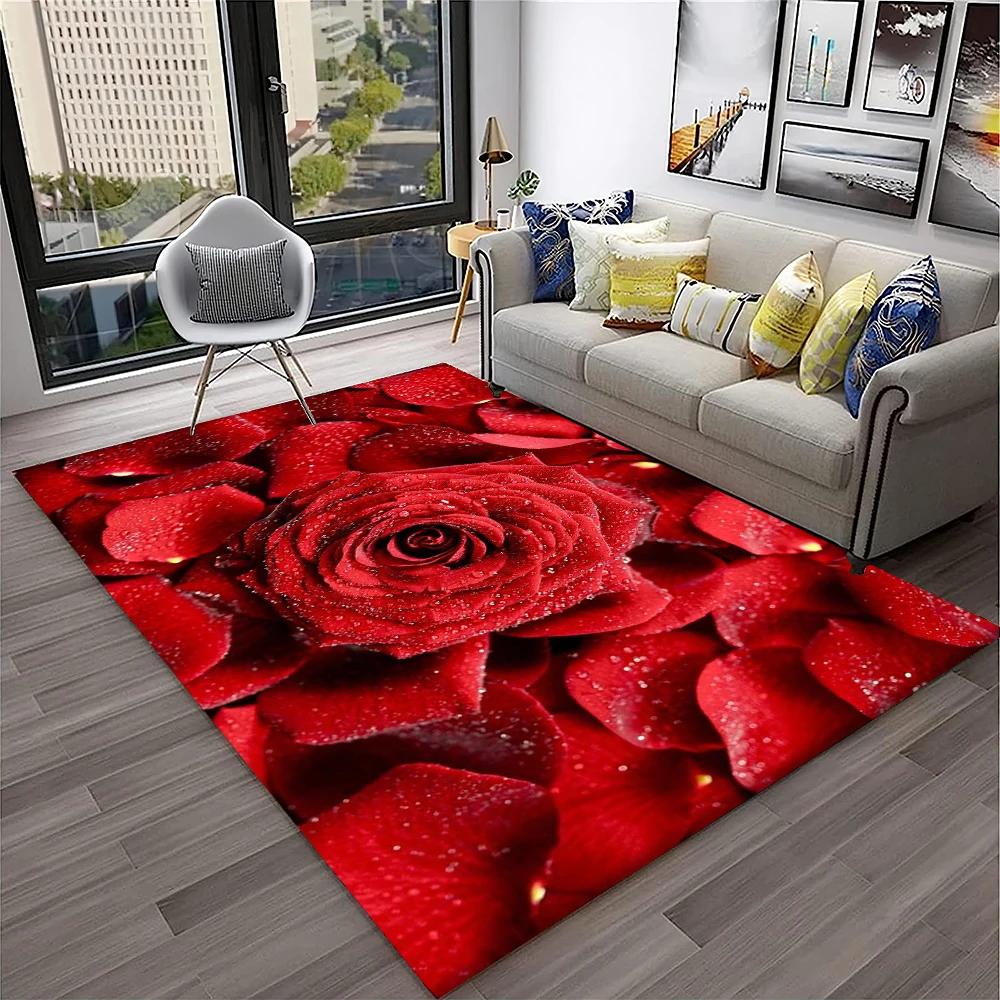 Nordic Love Rose Flowers Daisy  Carpet Rug for Home Living Room Bedroom Sofa Doormat Decor,kids Play Area Rug Non-slip Floor Mat