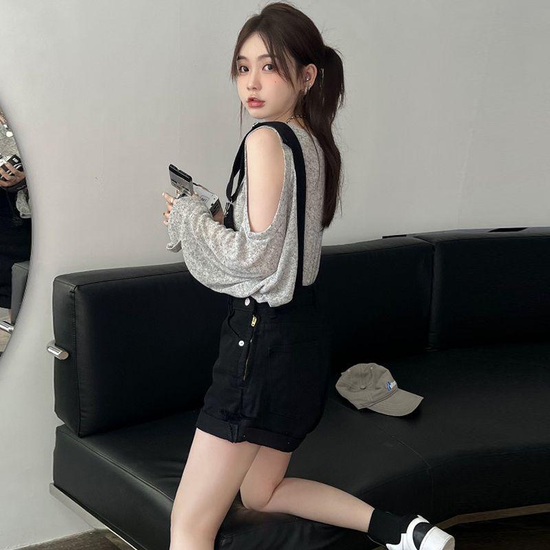 Women's Plus Size Slim-Fit Denim Overall Shorts - Stylish Summer A-line One-Piece for Petite Figures