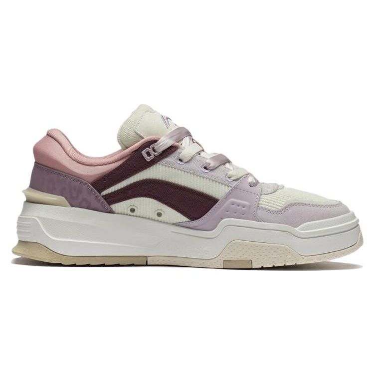Li Ning Chan Chen Trendy Comfortable Shock Absorbing Warm Low Top Skate Shoes Women Skate Shoes White Purple AGCS246-4