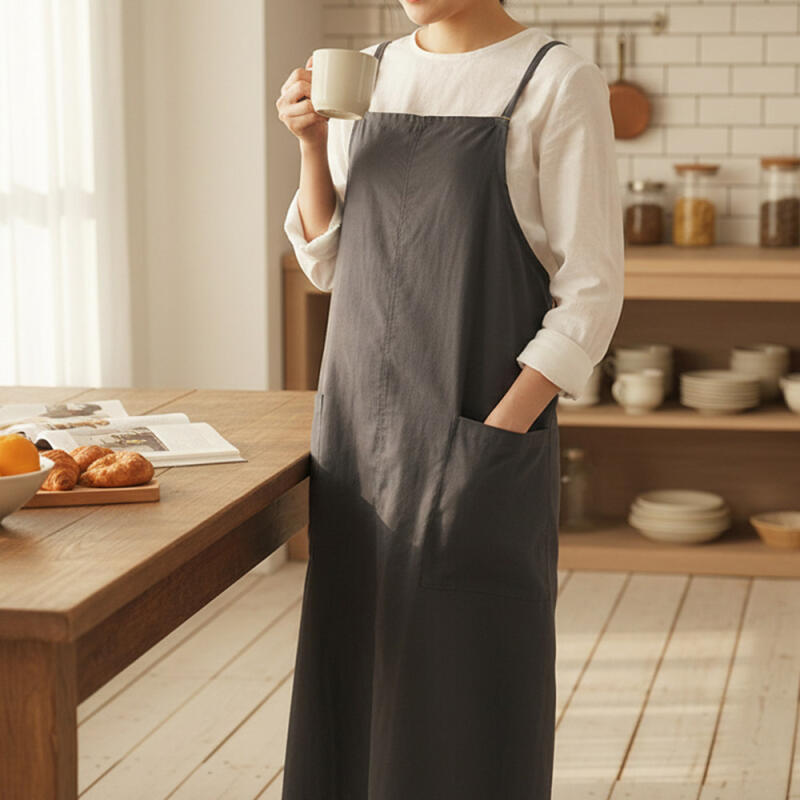 Luna Header Pure Cotton Long Waterproof Apron Charcoal Charcoal