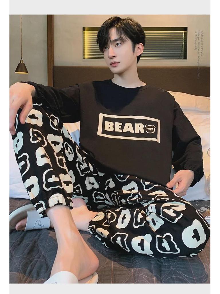 Men's Cotton Pajamas Set - Long-Sleeved, Youthful Design for All Seasons