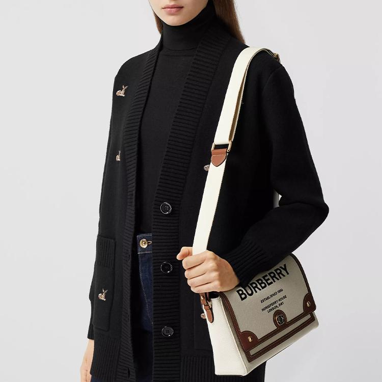 Burberry Note Adjustable Shoulder Strap Horseferry Print Calfskin Trim Messenger Bag Women Shoulder Bag 80302491