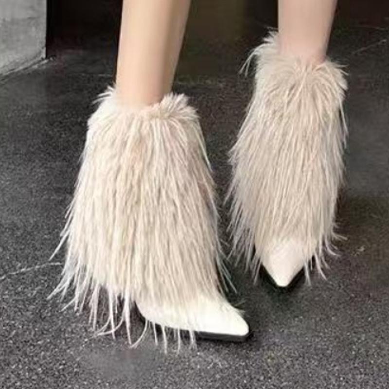 Kozačky na kotník s kožešinou pro ženy Špičaté špičky Značkové boty Vysoké podpatky Zimní boty 2025 Luxusní lodičky Společenské Sexy Botas Mujer