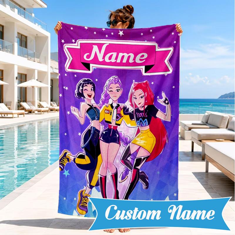 Benutzerdefinierter Name Fantasy Night Trio K-Pop Strandtuch Mikrofaser Strandtuch, Leicht und Schnelltrocknend, für Sommerreisen, Schwimmbad Geschenk