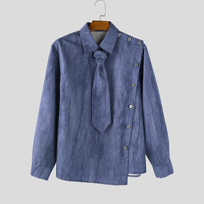 INCERUN Oversiezd Men Casual Lapel Neck Long Sleeve Side Buttons Tie-dyeing Shirts Tops