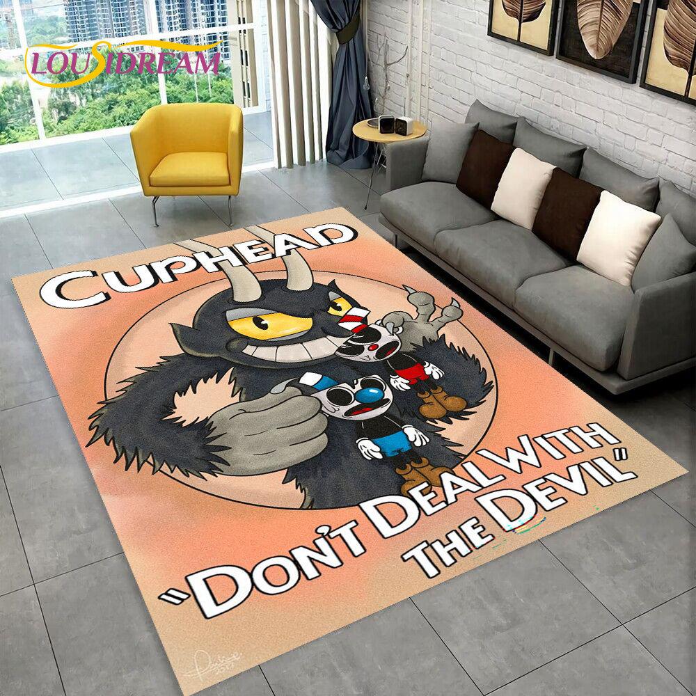 Juego, Cuphead y Mugman, alfombra para área de jugador, alfombra para sala de estar, dormitorio, decoración de felpudo para sofá, alfombra antideslizante para juegos de niños