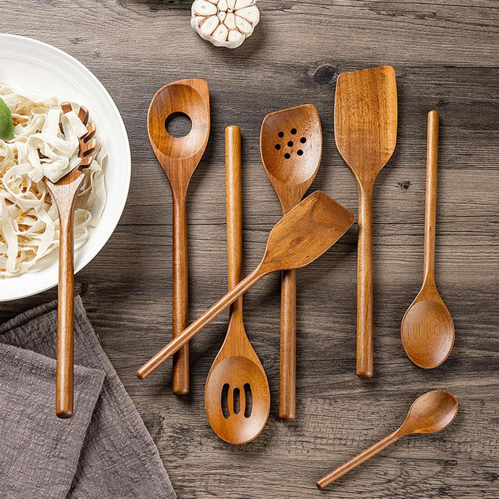 Cooking Wooden Spatula, 8-Piece Solid Wood Spatula and Spoon Utensil Set, Suitable For Home Kitchen Cookware
