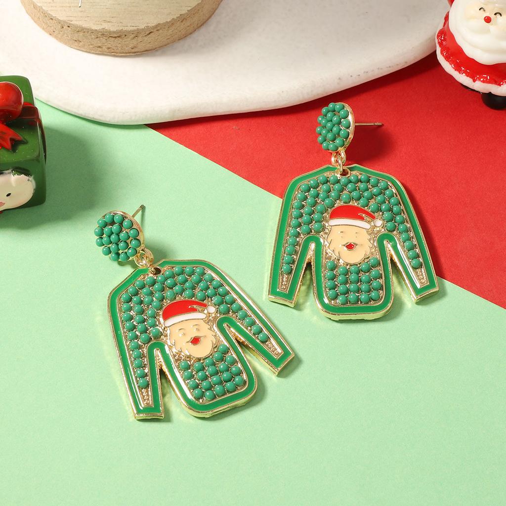 Christmas niche creative design cartoon alloy rice beads Santa clothes earrings, fashion
