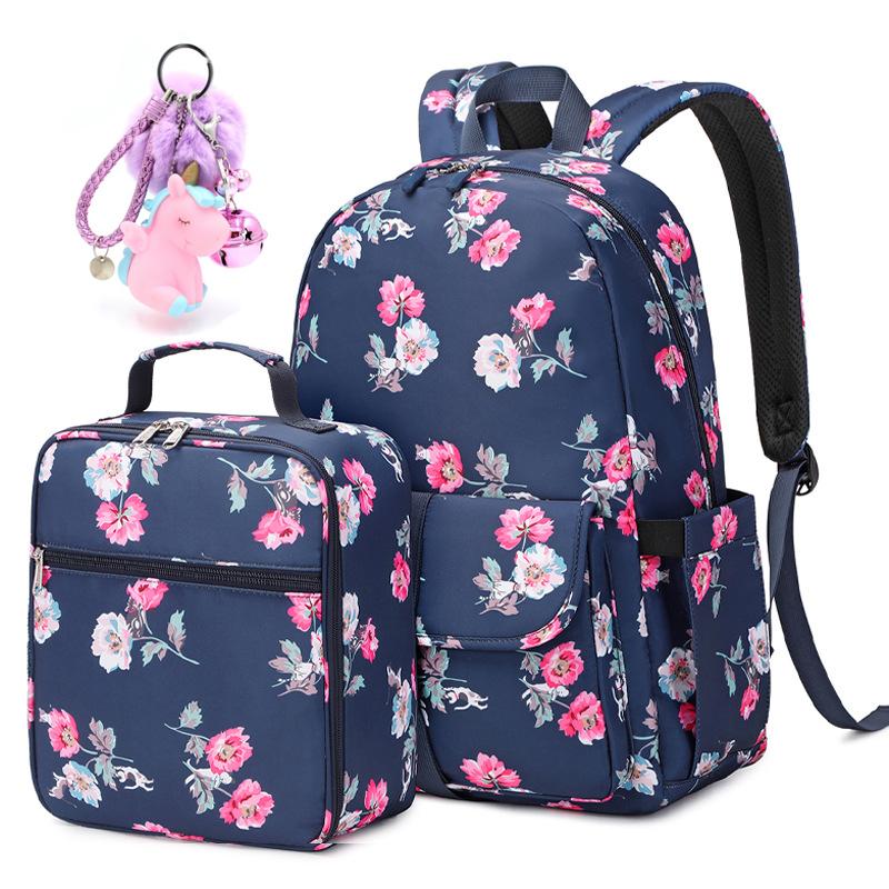 

Новые детские рюкзаки, модные школьные сумки для девочек, цветочные принты, высококачественные водонепроницаемые милые школьные сумки для студентов синий