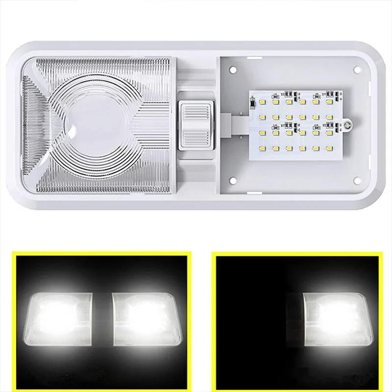 RV LED Ceiling Double Dome Light Fixture with ON/OFF Switch Interior Lighting for Car/RV/Trailer/Camper/Boat 12V Natural White