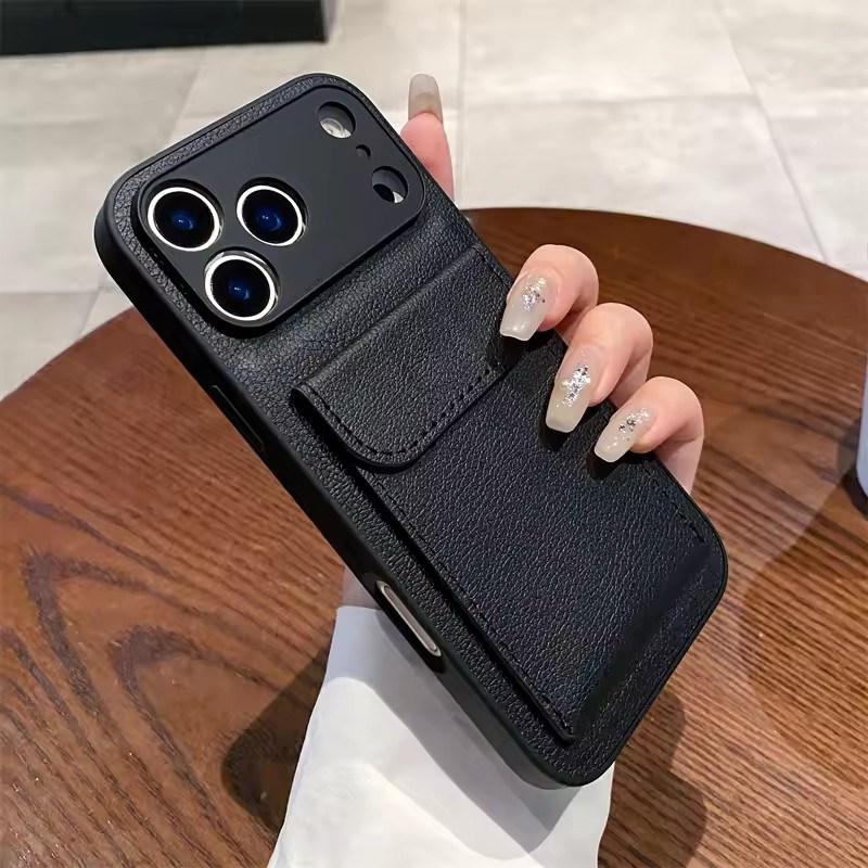 

Card Slot Pocket Holder Wallet Case for iPhone 17 Air 16 E 15 14 12 13 Mini 11 Pro Max X XS XR 7 8 Plus Shockproof Leather Cover iPhone 7 чорний