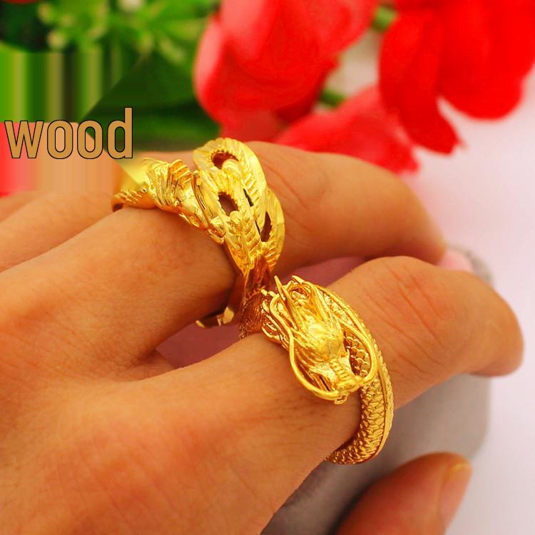 Wedding Dragon & Phoenix Couple Rings - Vietnam Sand Gold, European Coin Gold-Plated Jewelry for Men & Women