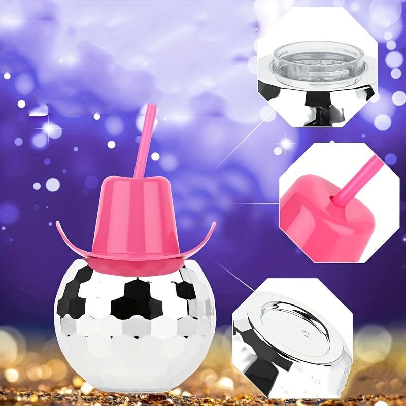Disco Ball Cowboy Hat Tumbler with Straw 20oz Sparkly Disco Cup Reusable Plastic Party Tumbler Bachelorette Rodeo Birthday Part