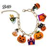 Versatile Festive Wrist Ornament Halloween Charm Bracelets for Women, Cute Spooky Pumpkin Cat Ghost Castle Pendant Holiday Costume Accessory Bracelet,