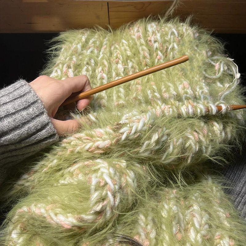 Rainbow Gradient Mohair Yarn Kit - Medium Thickness, Ideal for Hand-knitting Scarves