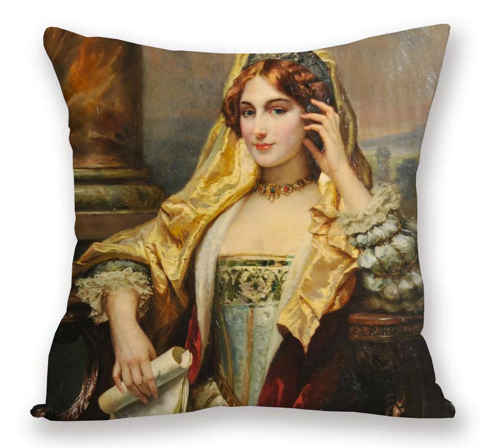 European Royal Woman Beauty Portrait Painting Cushion Covers Decorative Pillow Case For Sofa 45X45cm