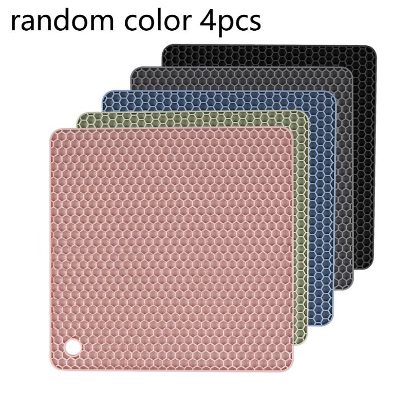 Heat Insulation Silicone Coasters 2/4Pcs Square Non-Slip Heat Resistant Pads for Coffee Table Kitchen Bar Home Use