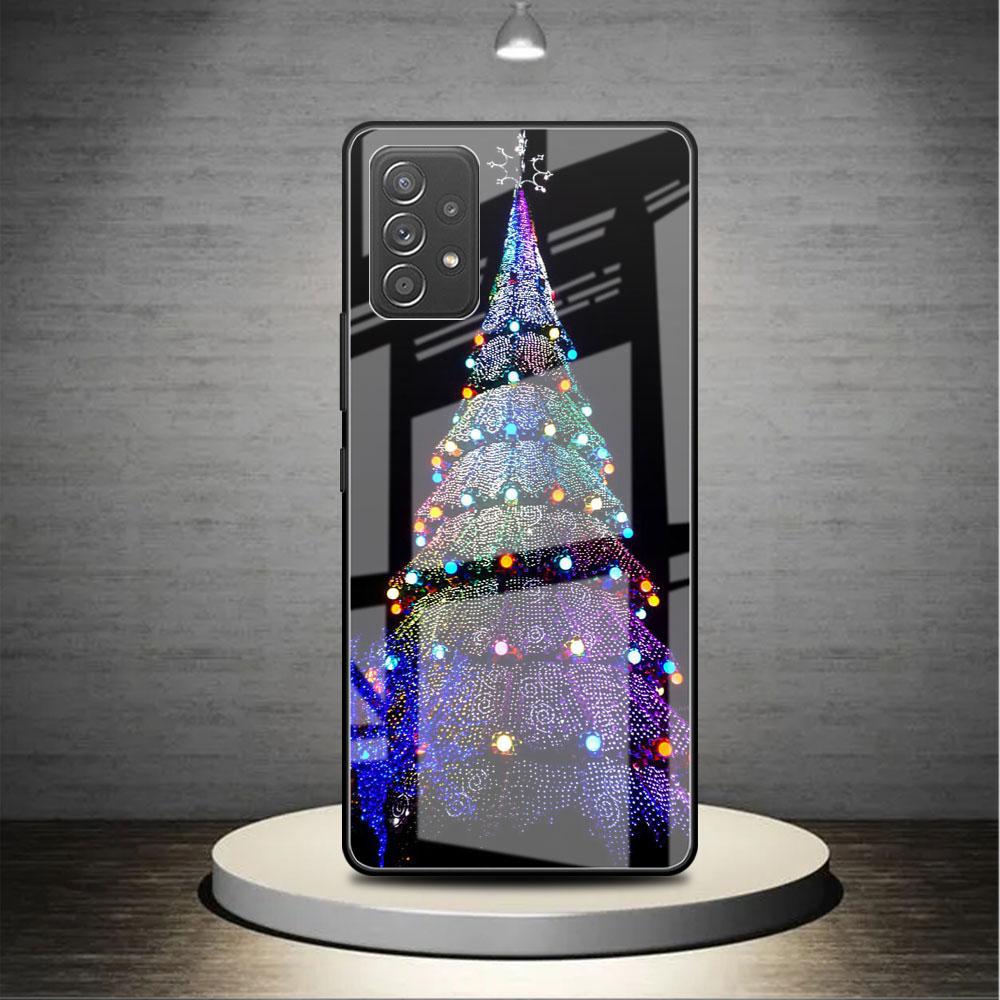 Merry Christmas Tree Deer Glass Case For Samsung Galaxy A52 A71 A50 A51 A70 A21s A31 A72 A10 A12 A30 A22 5G Phone Cover