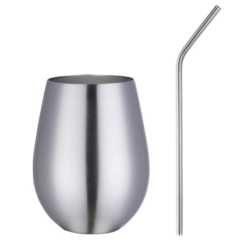 

1Pcs Stainless Steel Wine Cup with Straw 500ML Single Layer Metal Mug Big Belly Cup Outdoor Drinkware 500ML