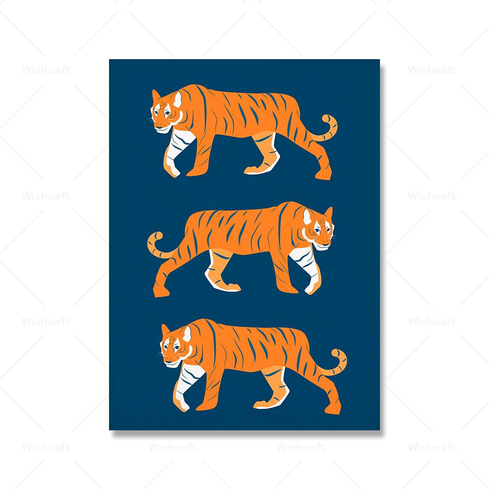 

Boho Tigers Wall Art Preppy Room Decor Trendy Poster Navy Blue Orange Prints College Dorm Decor Canvas Painting Pictures 21x30cm No Framed