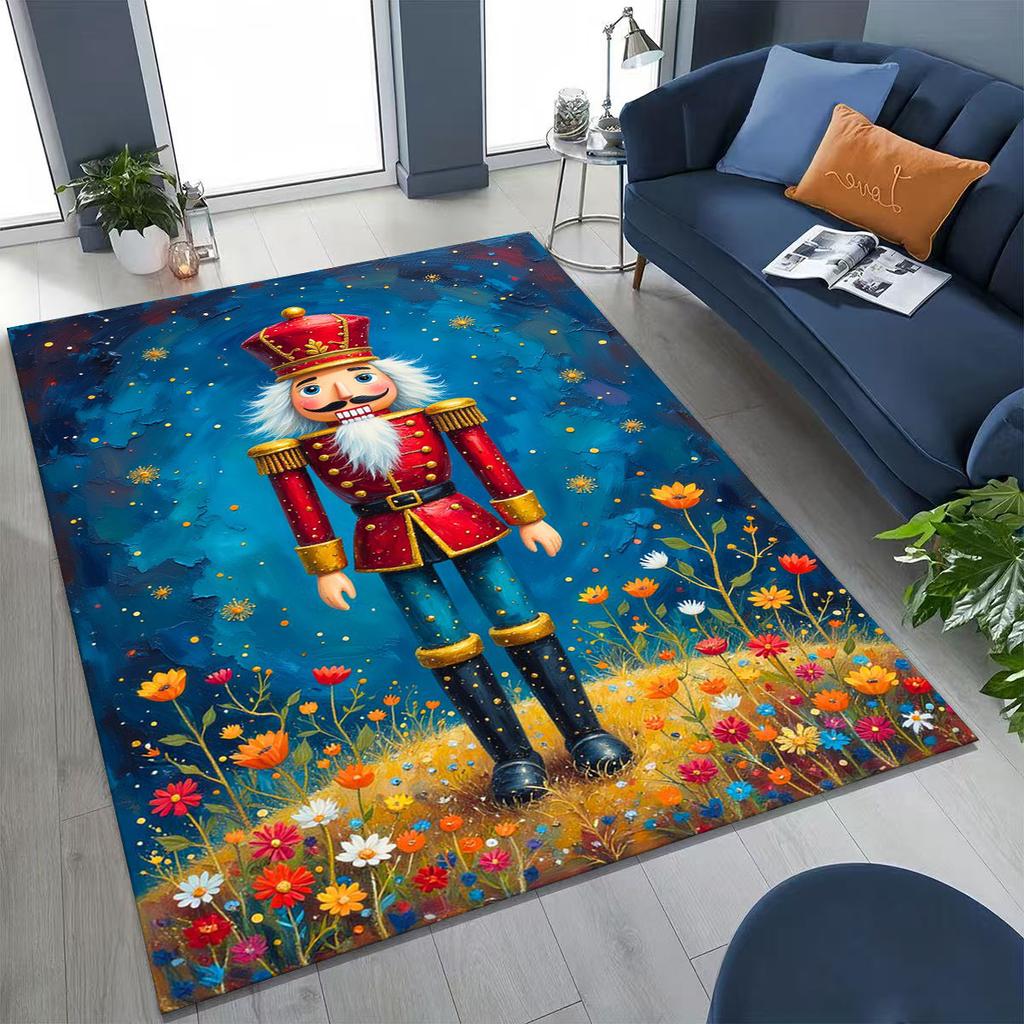 2026 New Nutcracker Merry Christmas Tree Cartoon Puppet Gift Carpet Rug for Bedroom Living Room Sofa Home Doormat Decor,Non-slip