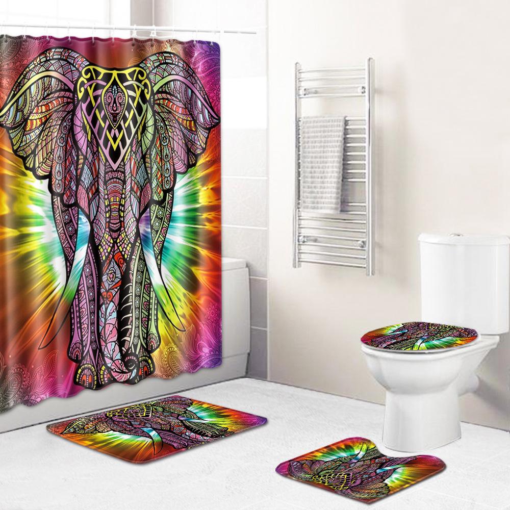 Colored Animals Elephant Lion Horse Bathroom Non-Slip Floor Mat Shower Curtain Carpet Personality Cool