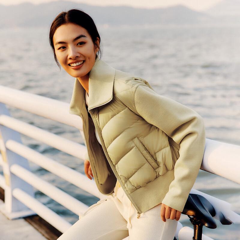 Aolaiyi Women's Cropped Knitted Spliced Thin Down Jacket