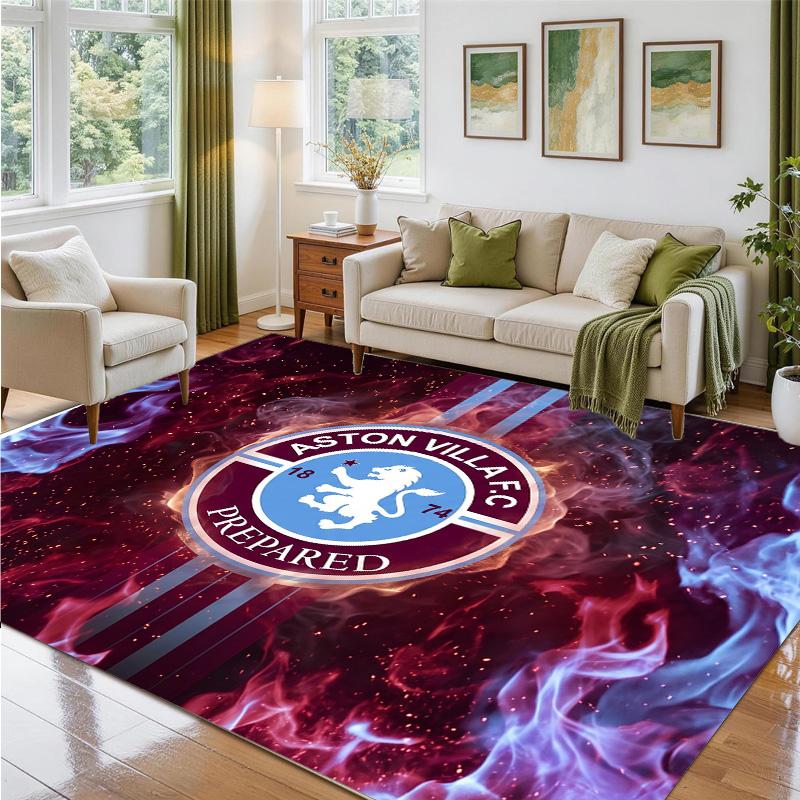 Aston Villa Futbol Tasarımlı Kristal Kadife Halı Yatak Odası Girişi İçin Yumuşak Dekoratif Mat