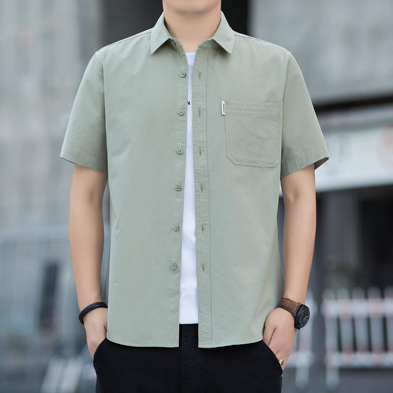 Summer Men's Short Sleeved Shirt Casual Solid Color Thin Washed Shirt