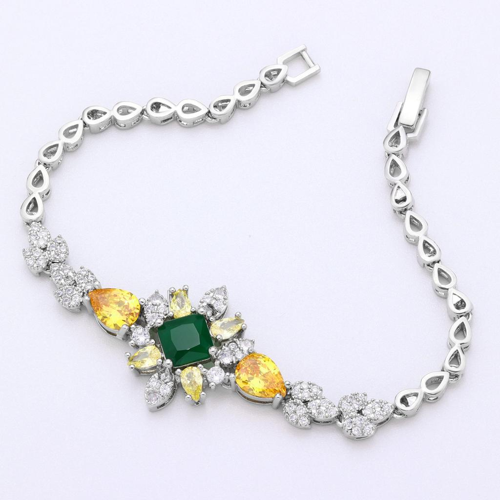 Dress Set Chain Heavy Industry Design Necklace Earrings Set Gorgeous Double-layer Color Zircon Jewelry Set