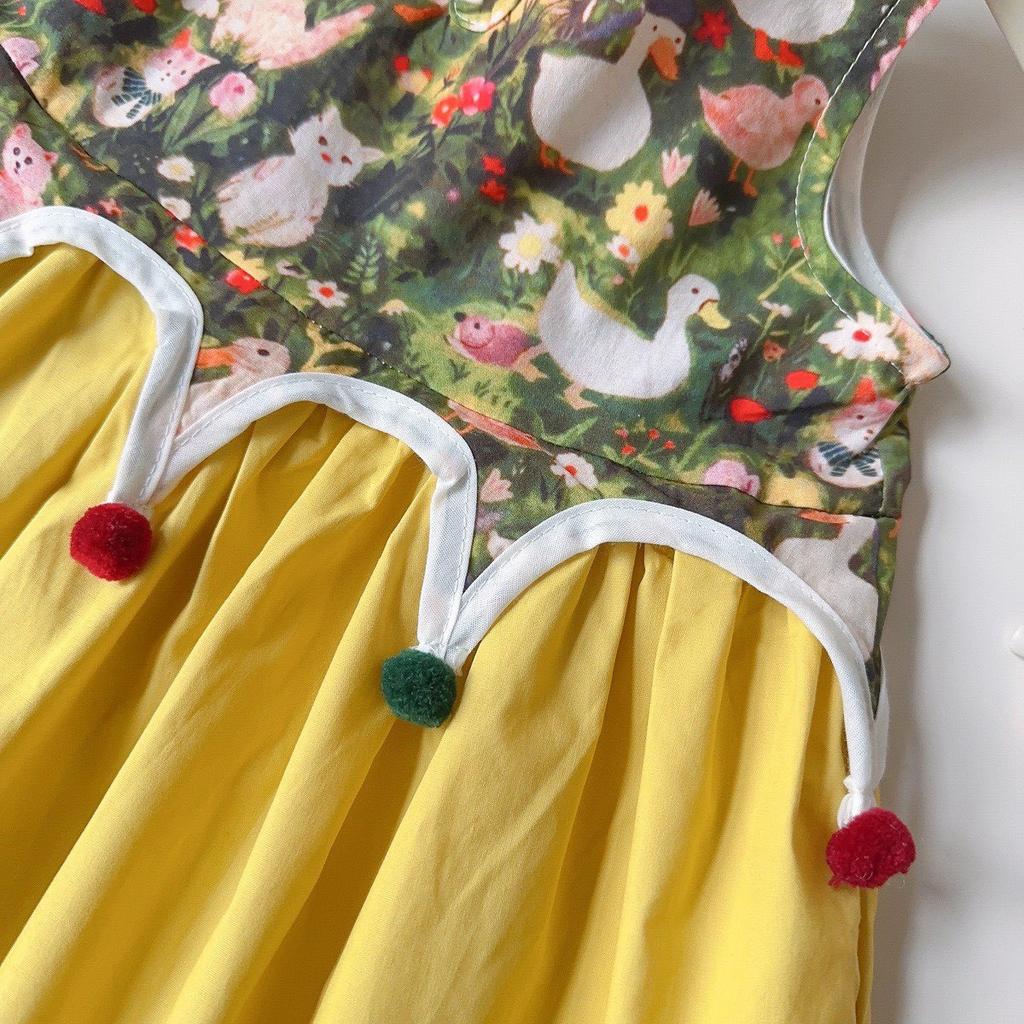 Summer Girls Cartoon Print Sleeveless Vest Dress Holiday Cotton Dress