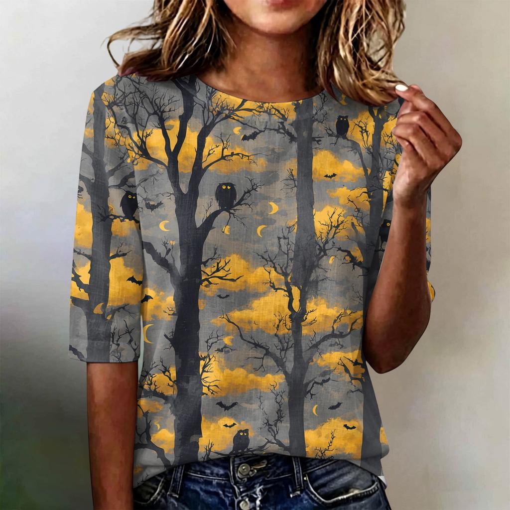 Women's Short Sleeve Round Neck Loose Fit Lightweight Casual Blouse Top