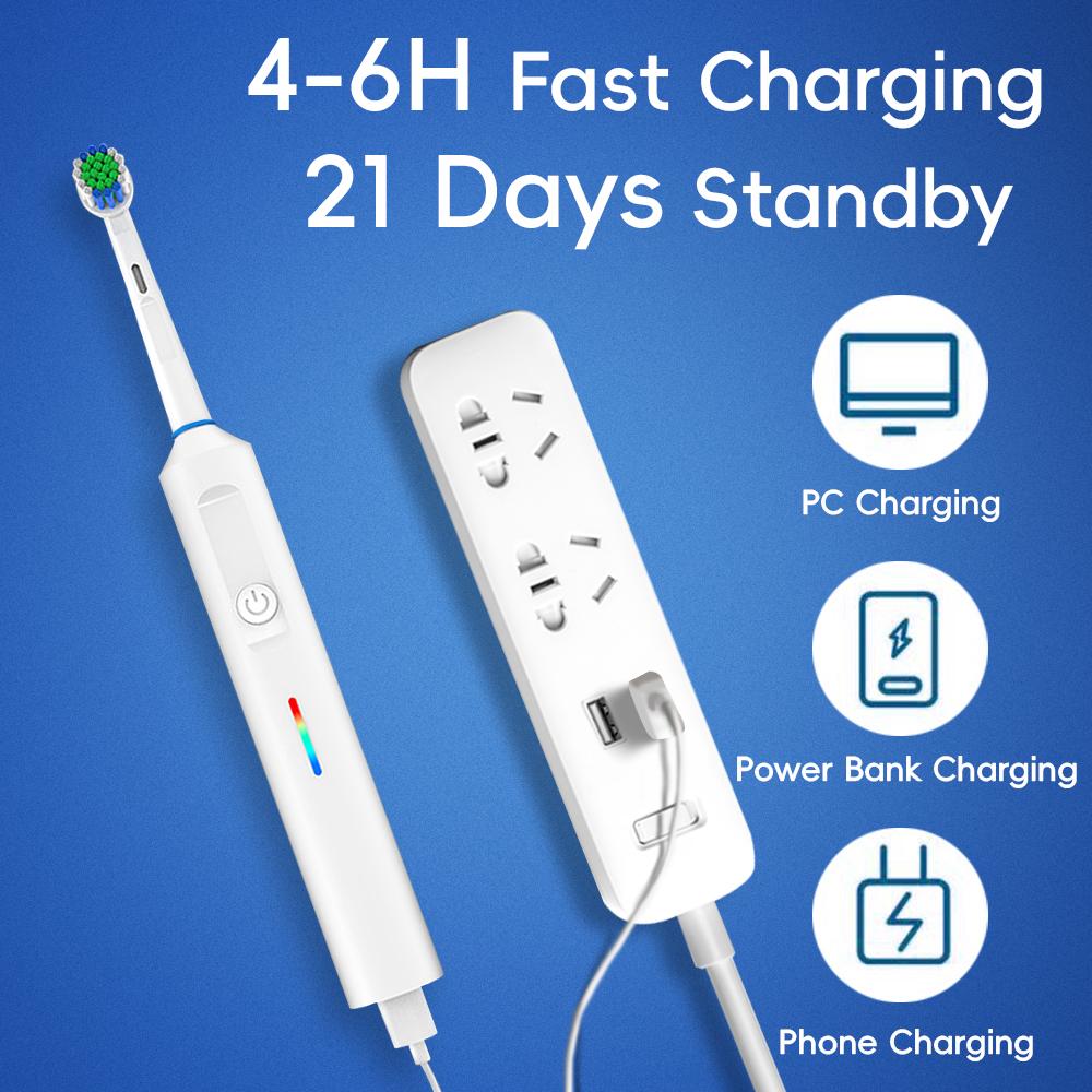 Electric Toothbrush, 6 Brush Heads & Travel Case, 3 Modes Rechargeable Electric Toothbrushes, Oral B Toothbrush Heads Compatible