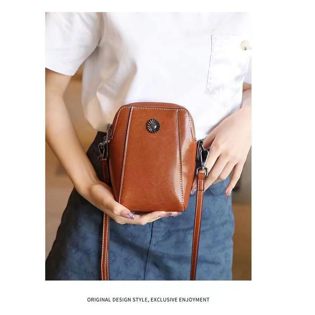 Bearneko Women's Genuine Leather Shoulder Bag, Lightweight, Crossbody, Wallet Bag, Small, Waterproof, Smartphone Pouch, Fashionable Gift for Women