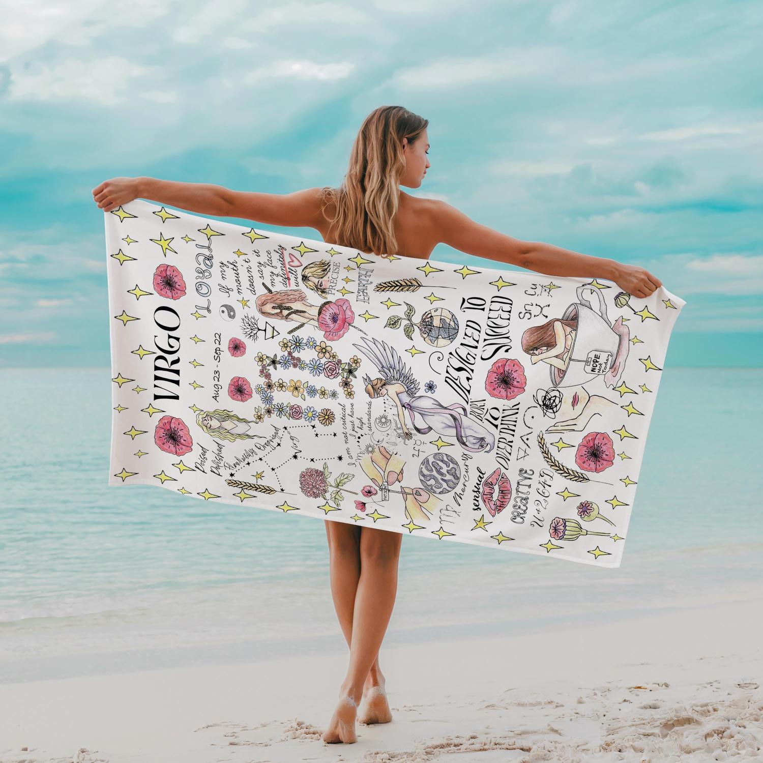 

Zodiac Beach Towel Aries Art Celestial Cloth Mermaid Birthday Gift Women Pisces Astrology Bridesmaid Gift Daughter W40*H60(CM)