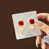 Natural Silver Needle Red Tassel Heart & Pearl Earrings for Women - Face-Slimming, Fashionable Wedding Jewelry