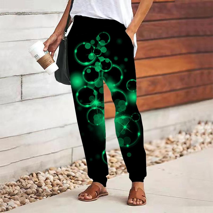 Women Bubble Printing Pants Lace Up Elastic Waist Loose  Trousers Casual Long Pants Trousers with Pockets