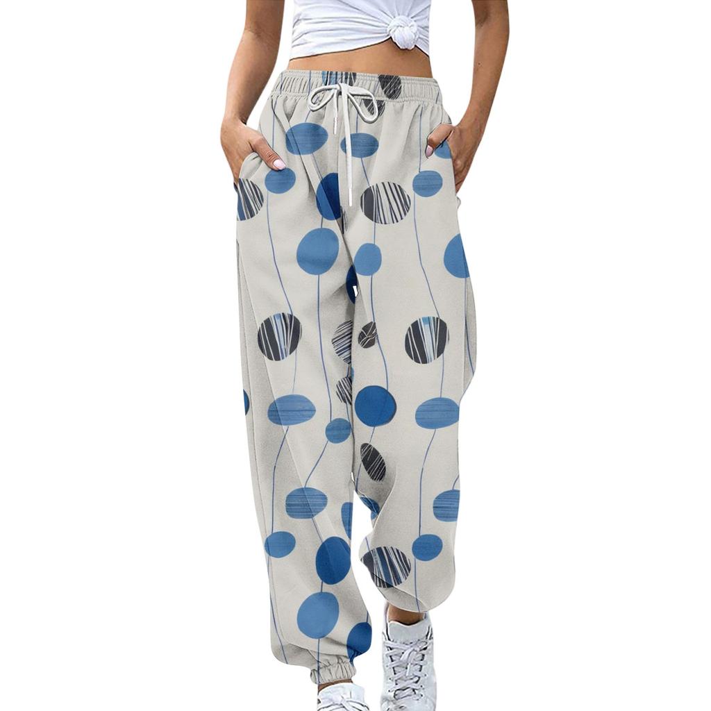 Women's Sports Pants With Pockets Fashion Floral Print Elastic Waist Pants Casual Sweatpants Pants
