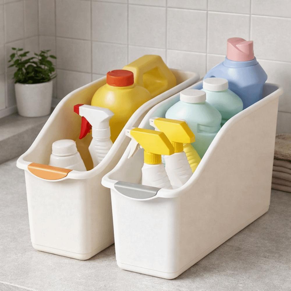 2pcs Anti-slip Under Sink Organizer Space Saving Snack Seasoning Basket Curved Storage Box Bathroom