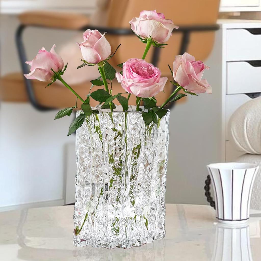 Aoderun Glass Vase Crystal Vase Heavy Duty Large Flower Vase for Dining Table Kitchen Office Home Shelf Wedding Living Room Centerpieces(Clear)