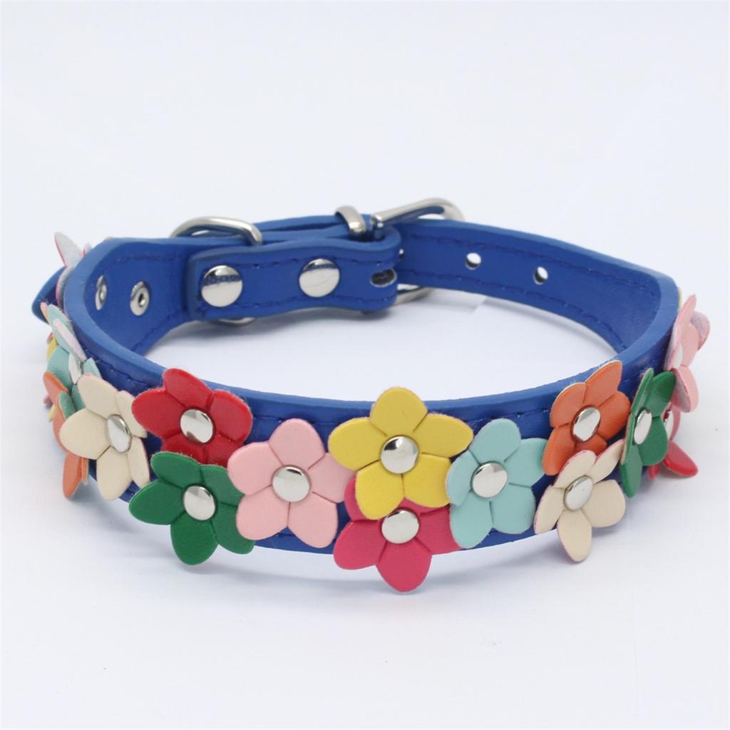 Portable Flowers Pet Dog Collar Leash Pu Leather Cat Chain Neck Strap For Small Middle Large Animal Teddy Chihuahua Pug Fashion