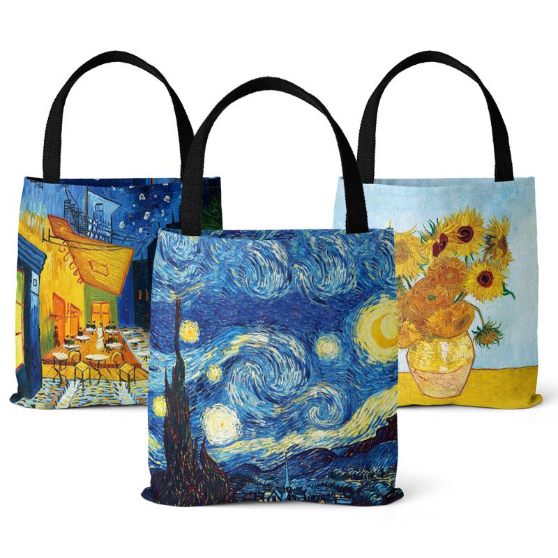 Bolso Tote Grande Retro Van Gogh Noche Estrellada Pintura al Óleo Moda Portátil Multicolor Bolsas de Playa para Señoras Tela de Lona de Alta Calidad Bolso de Hombro para Mujer
