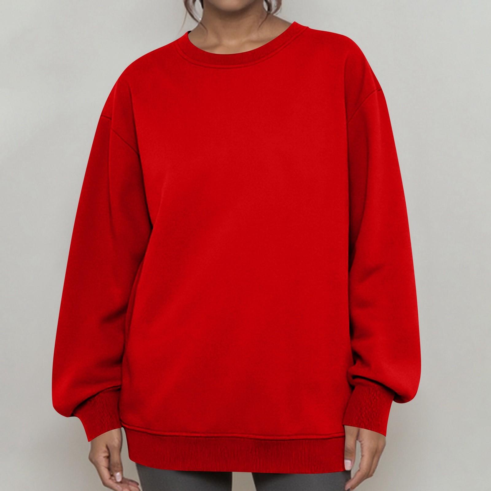 

Classic Crewneck Pullover Sweatshirt for Women and Men Long Sleeve Loose Fit Casual Solid Fleece Top Comfortable Design XL червоний