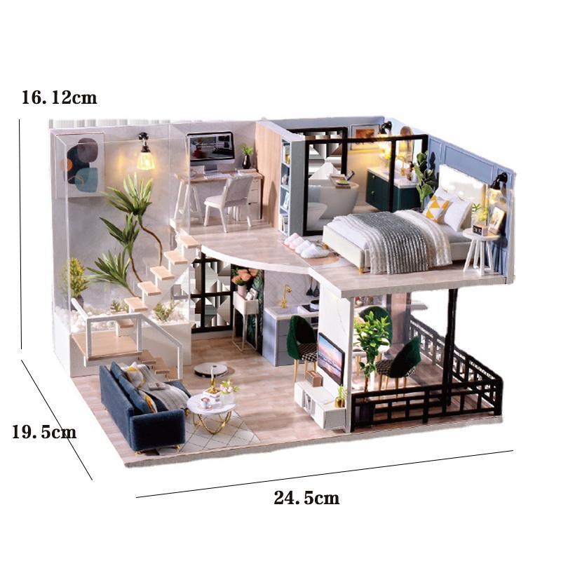 Puppenhaus Bausatz 3D Holz Mini Puppenhaus Montage Gebäude mit Möbelbausatz Spielzeug Kinder Geburtstagsgeschenk 3D Puzzle Handgefertigt